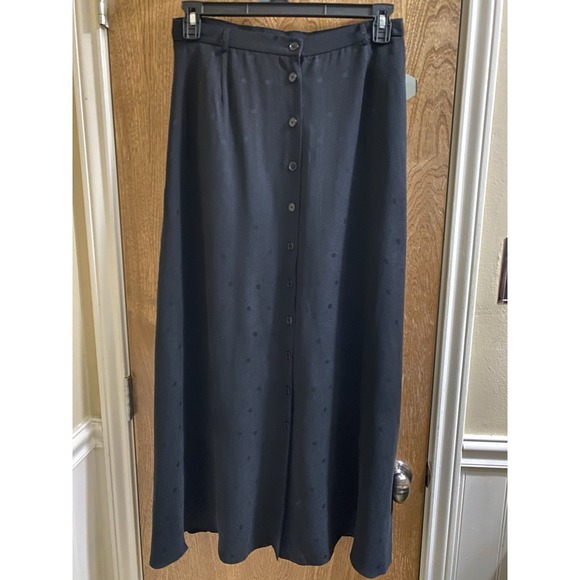 Vintage Anne Klein Pure Silk Button-up Skirt Black Polka Dots Size 12 Flowy NWT - Picture 1 of 16